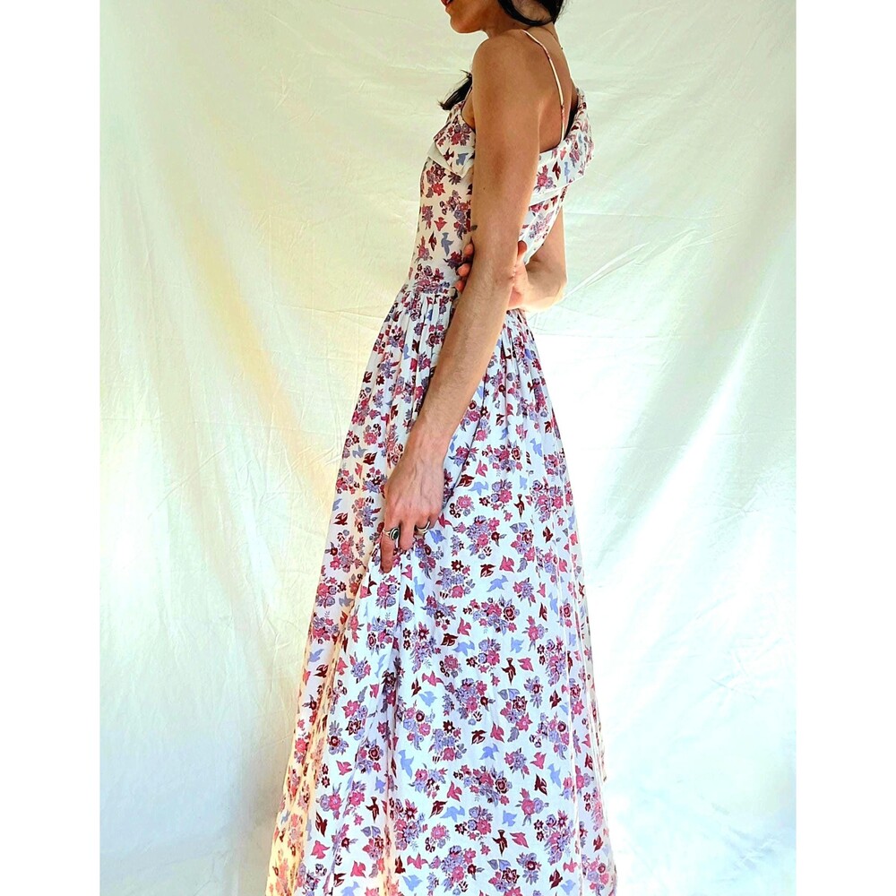 Vtg 1940s Novelty Print Cotton Formal Gown: One Shoulder Floral Maxi Dress S/M - Picture 6 of 14
